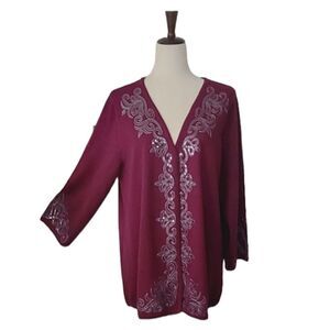 Bob Mackie Wearable Art Purple Sequin 3/4 Sleeve Open Cardigan Size L